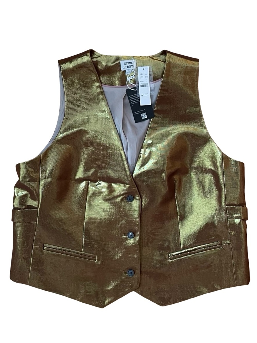 Christopher John Rogers X J.Crew classic-fit vest in gold lamé New with Tags - Picture 2 of 9